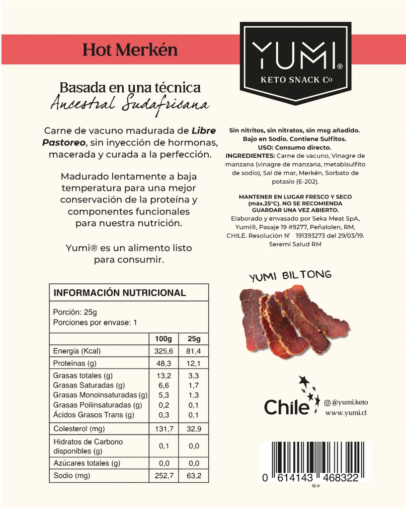 Snack Keto de Vacuno Hot Merken 25 GR YUMI
