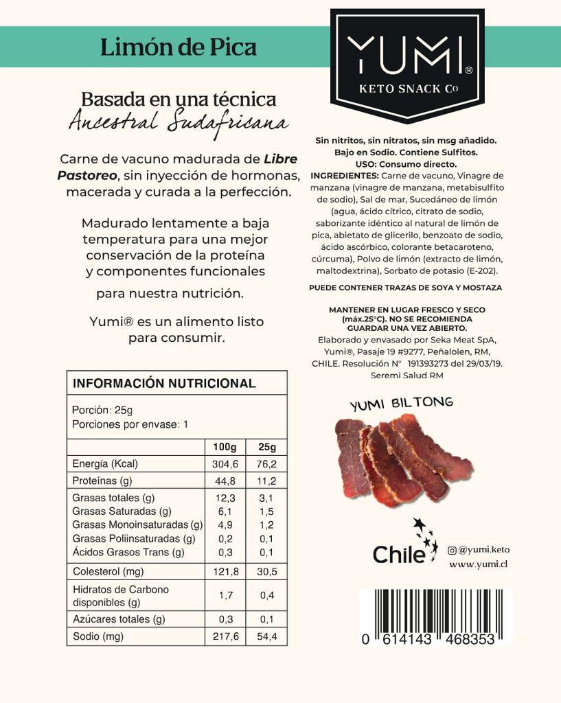 Snack Keto de Vacuno Limon de Pica 25 GR YUMI