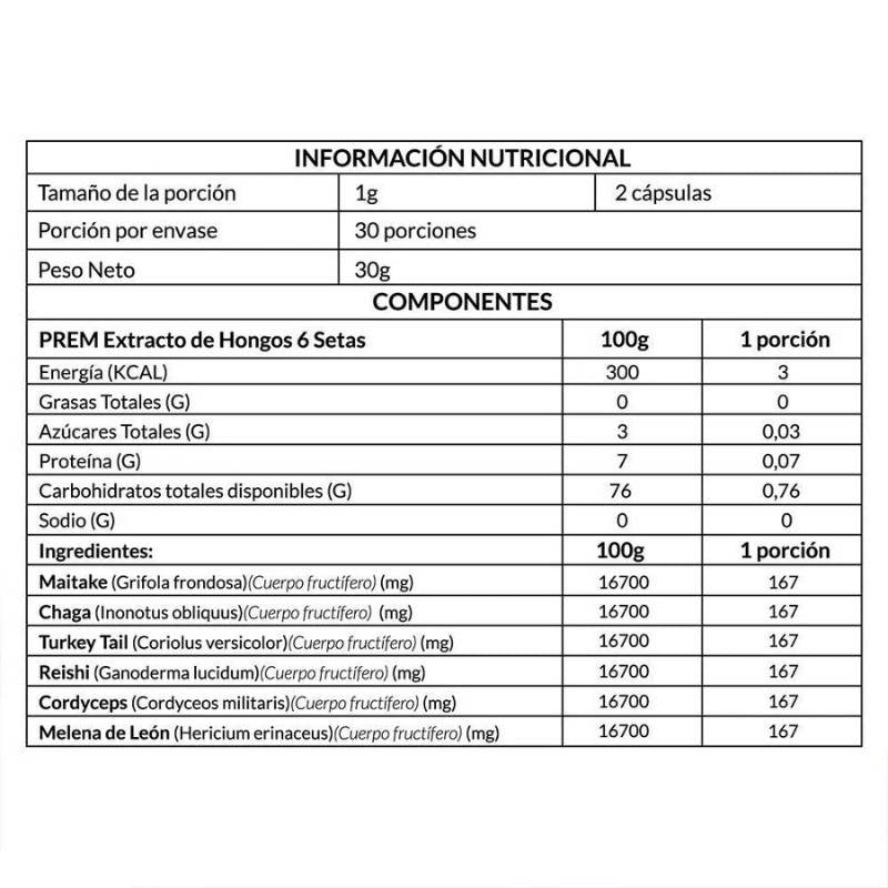 Extracto de Hongos 6 Setas Prem 30 Gr - PREM - Aldea Nativa