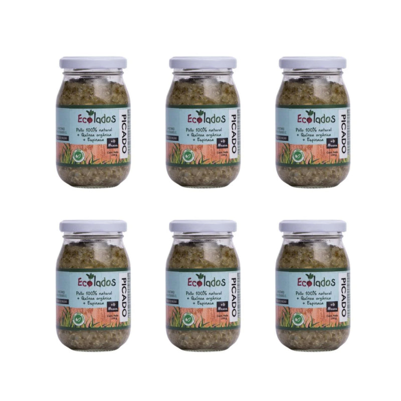 Pack 6 Picado Pollo 100% Natural con Quinoa y Espinaca Ecolados 200 Gr