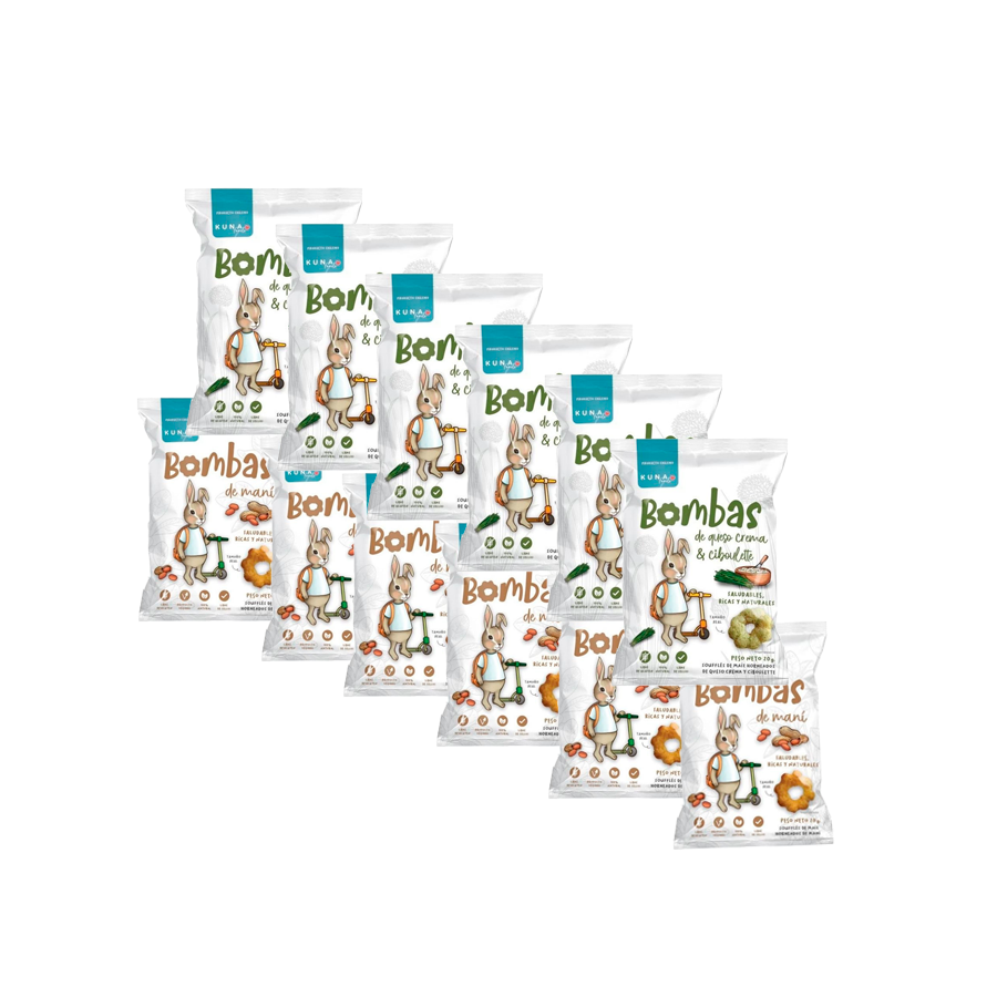 Pack 12 Bombas mix mani - queso crema y ciboulette 20 GR KUNA FOODS