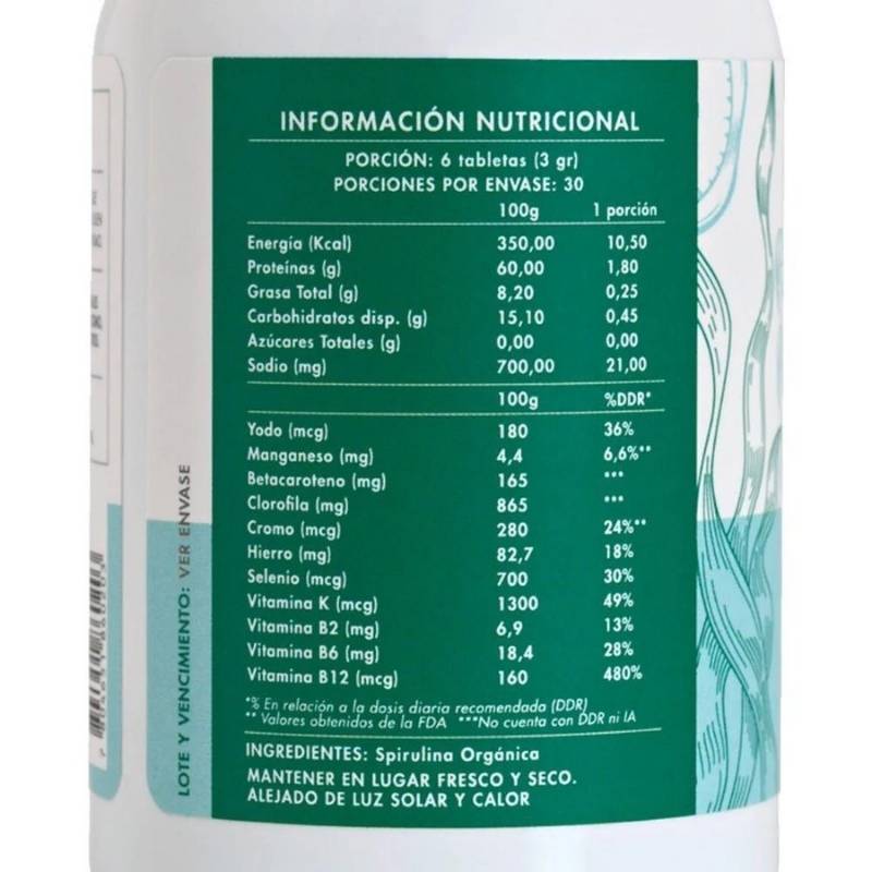 Espirulina Org Manare 180 Cap - MANARE - Aldea Nativa