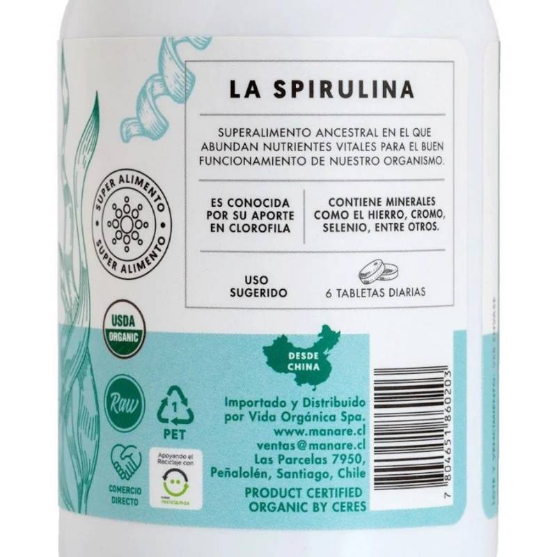 Espirulina Org Manare 180 Cap - MANARE - Aldea Nativa