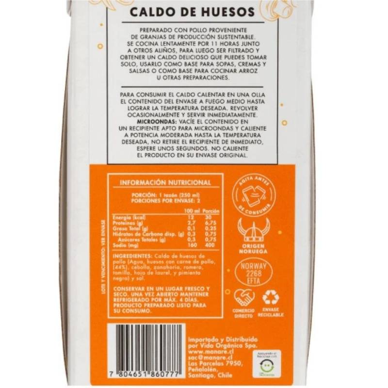 Caldo de Hueso Pollo Manare 500 Ml - MANARE - Aldea Nativa