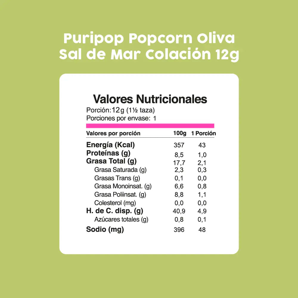 Puripop popcorn oliva Sal de Mar 12 Gr PURI