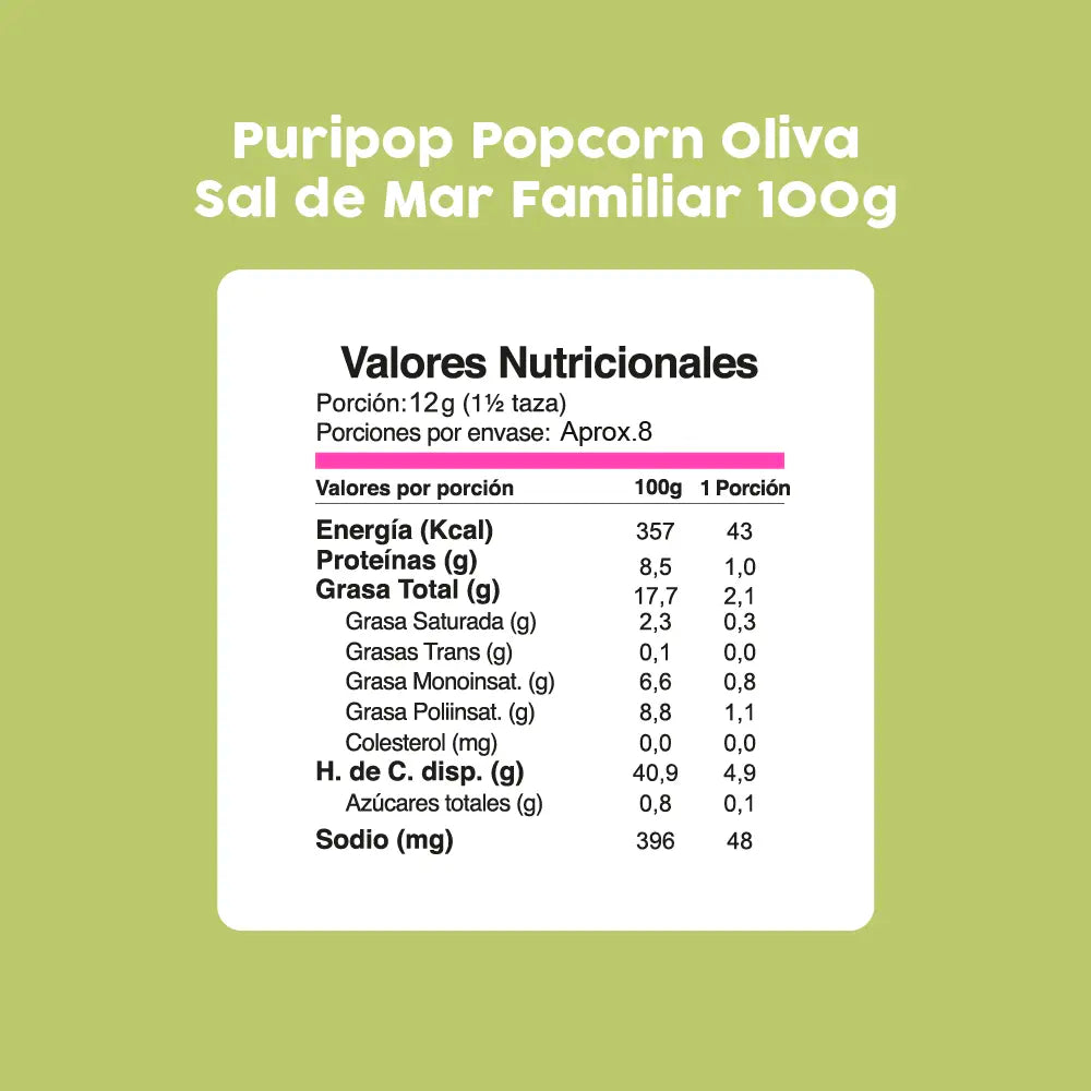 Puripop popcorn oliva Sal de Mar 100 Gr PURI