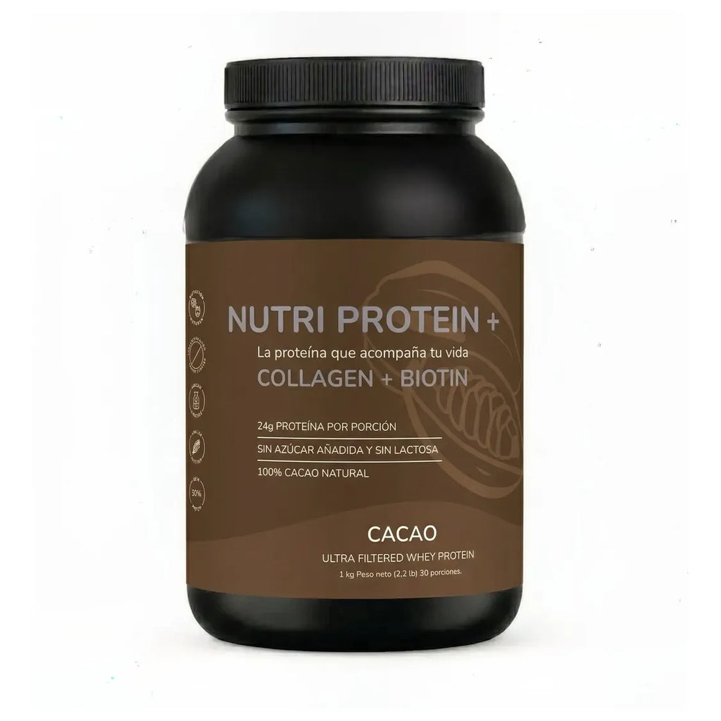 Nutri protein + whey cacao con colageno y biotina 1 KG NUTRIFOODS