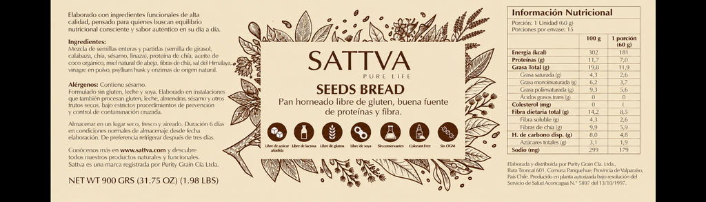 Pan Semillas Sin Gluten Clean Label 900 GR SATTVA