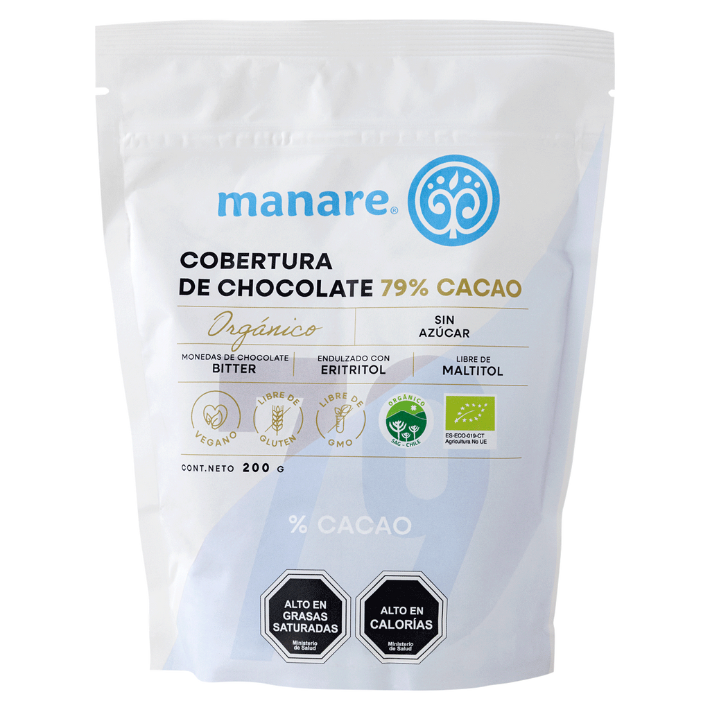 Cobertura Chocolate Organico sin Azucar 79% Cacao 200 GR MANARE
