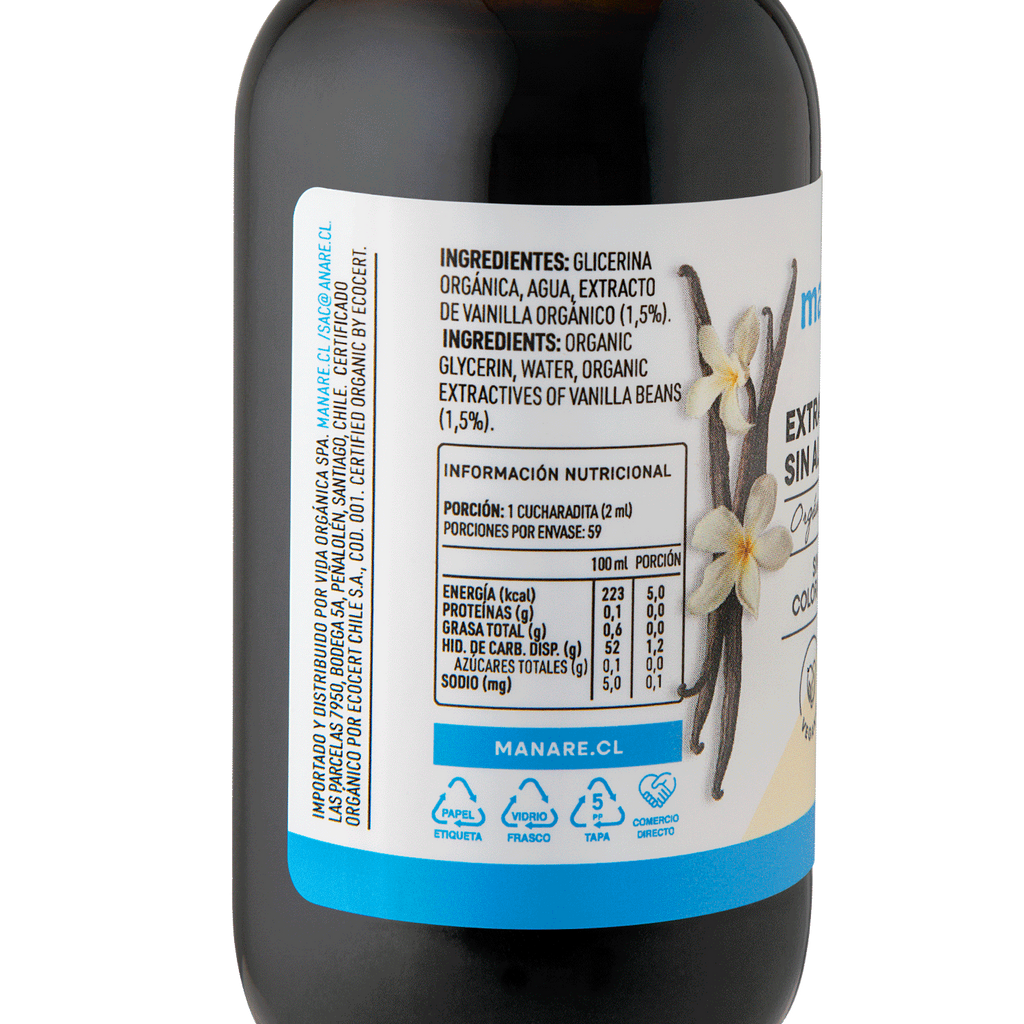Extracto de Vainilla sin Alcohol Organico 118 ML MANARE