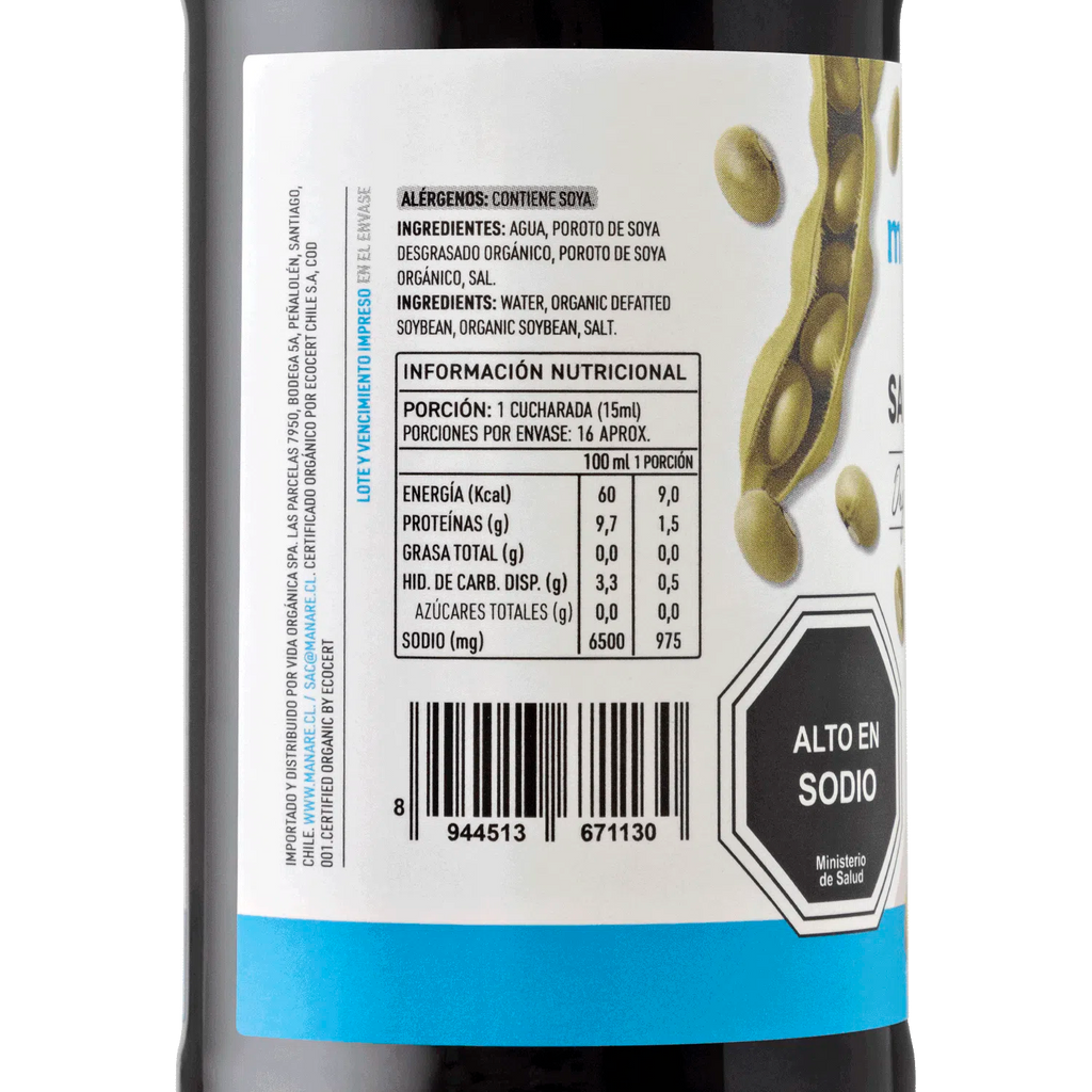 Salsa de soya organica 250 ml Manare