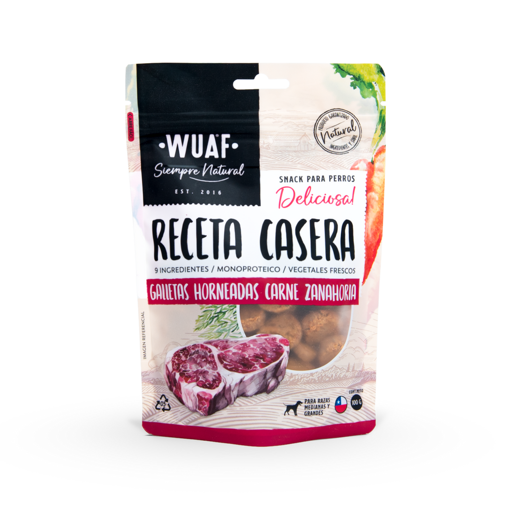 Snack para Perros Carne Zanahoria Wuaf 100Gr