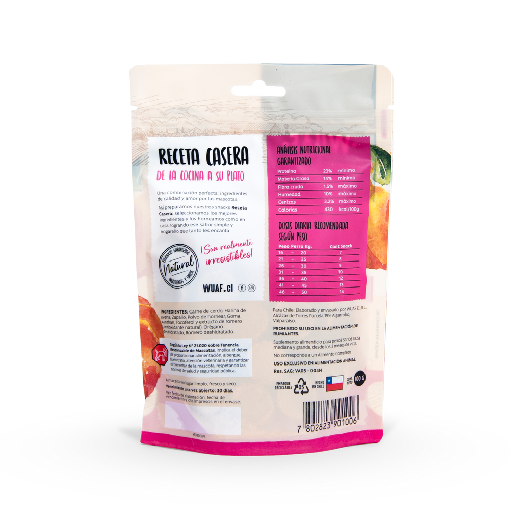 Snack para Perros Cerdo Zapallo Wuaf 100Gr