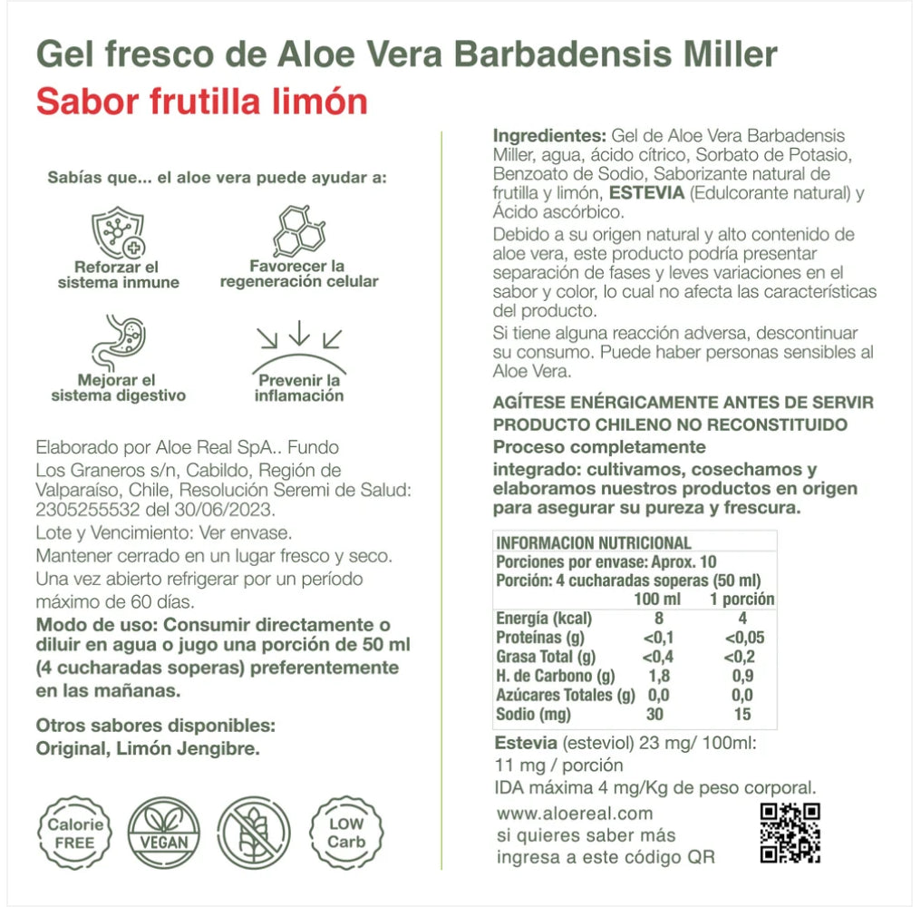 Gel Aloe Vera Frutilla Limon 500 ML ALOE REAL