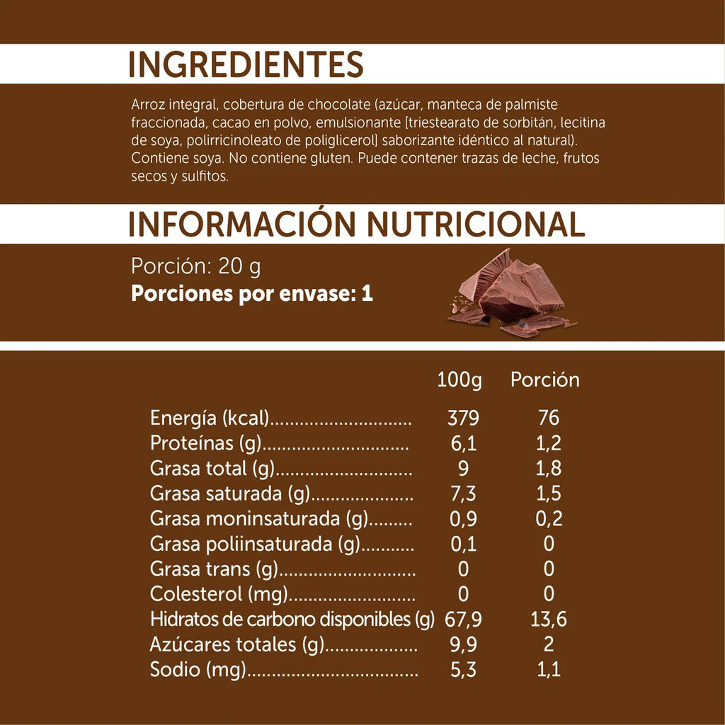 Galletas de Arroz Integral Cubiertas de Chocolate 20 GR MIZOS