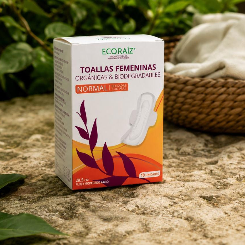 Toallas femeninas biodegradables con alas 10 UN ECORAIZ