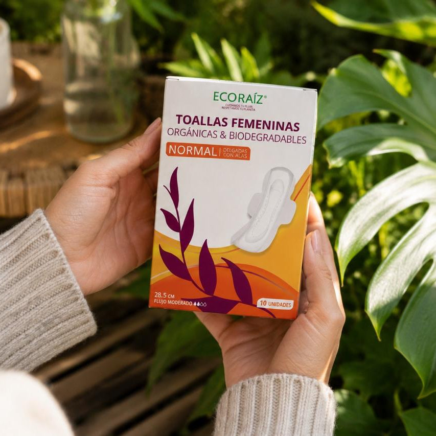 Toallas femeninas biodegradables con alas 10 UN ECORAIZ