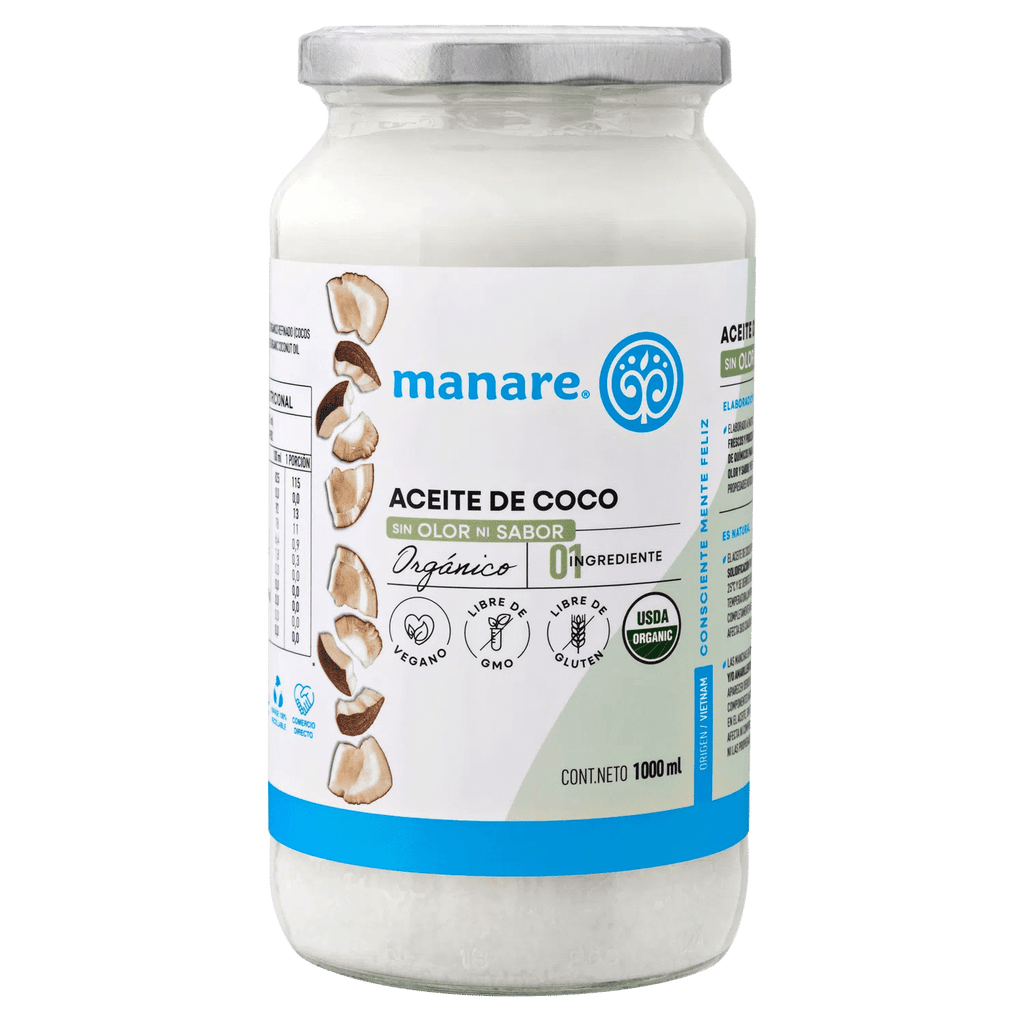 Aceite de coco org Sin Olor 1 L Manare - MANARE - Aldea Nativa