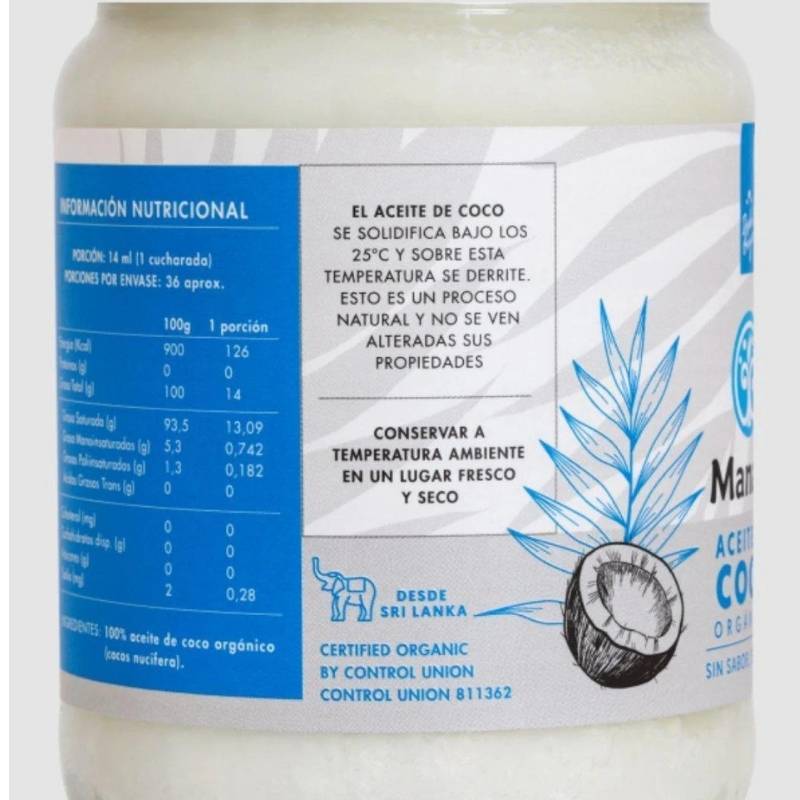 Aceite de Coco Sin Sabor Sin Olor Org Manare 500 Ml - MANARE - Aldea Nativa