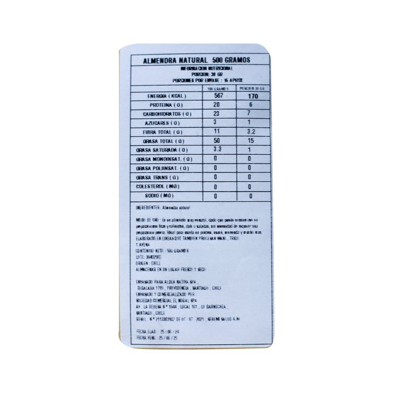 Almendra Natural Aldea Nativa 500 Gr - ALDEA NATIVA - Aldea Nativa