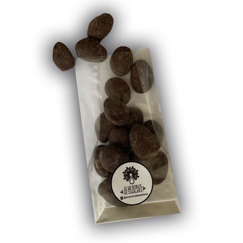 Almendra Orgánica Bañada en Chocolate 64% Cacao 77 Gr - ALMENDROS DE CASABLANCA - Aldea Nativa