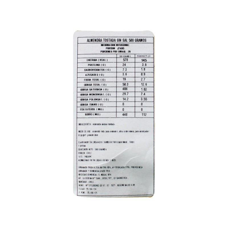 Almendra Tostada Sin Sal Aldea Nativa 500 Gr - ALDEA NATIVA - Aldea Nativa