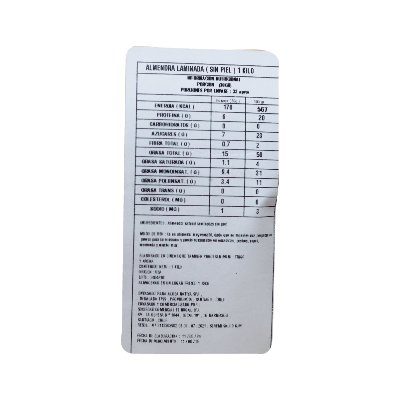 Almendras Laminadas Sin Piel Aldea Nativa 1 Kg - ALDEA NATIVA - Aldea Nativa
