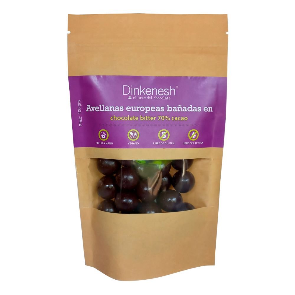 Avellanas Bañadas En Chocolate 70% Cacao 100 Gr - DINKENESH - Aldea Nativa