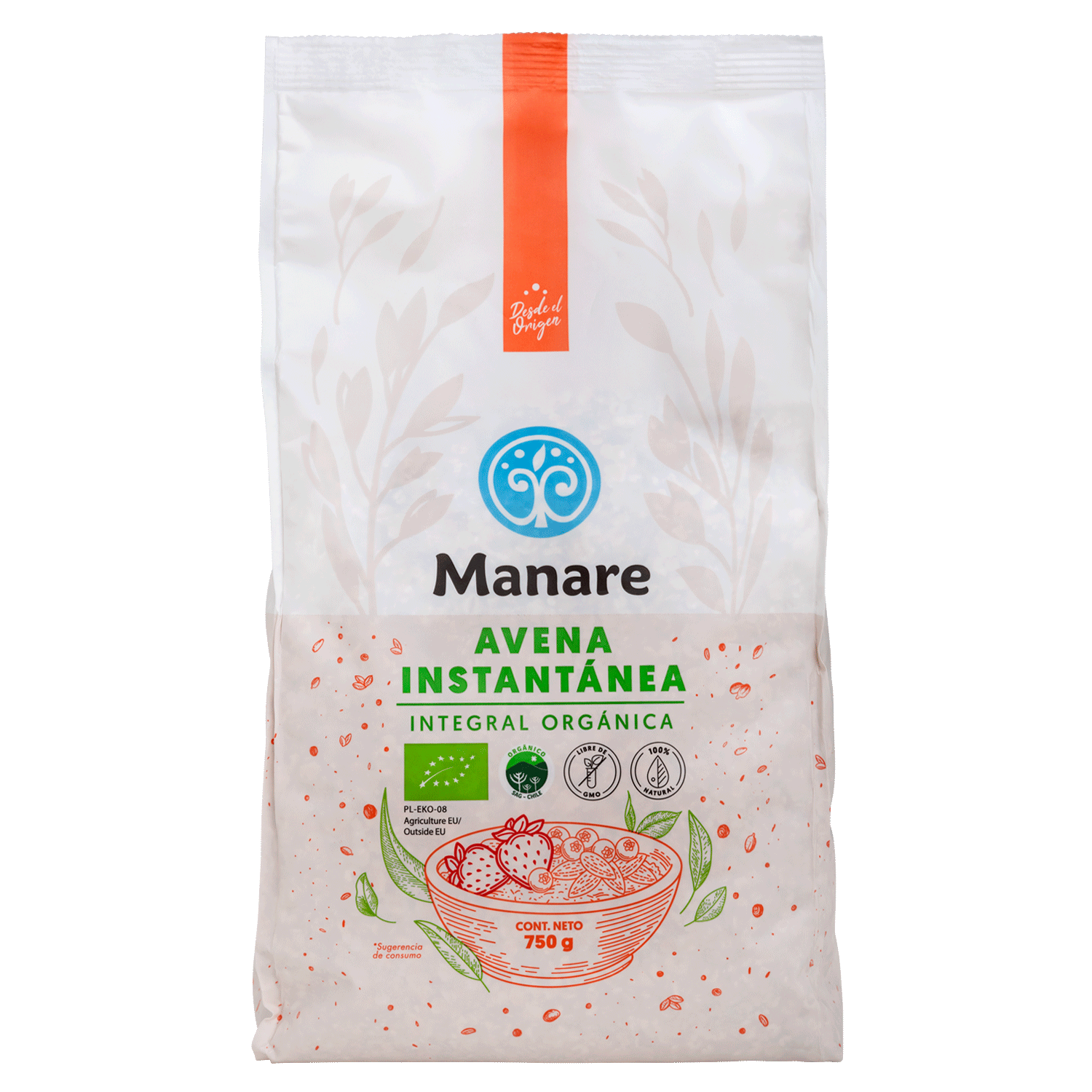 AVENA INTEGRAL INSTANTANEA ORGANICA MANARE 750 GRS 6 UNIDS