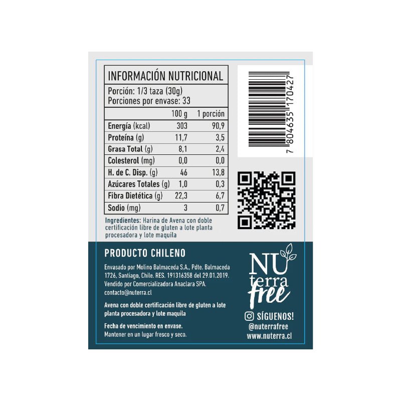 Avena instantánea sin gluten 1 kg Nuterra - NUTERRA - Aldea Nativa