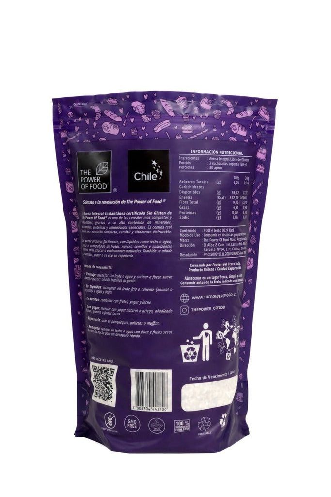 Avena integral instantánea 900 GR THE POWER OF FOOD - THE POWER OF FOOD - Aldea Nativa