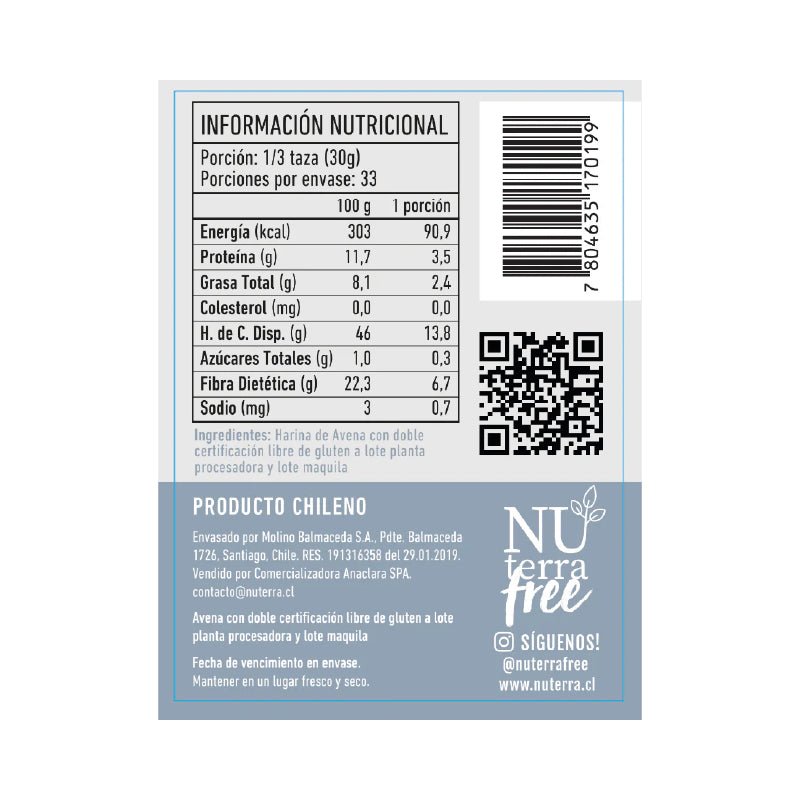 Avena tradicional sin gluten 1 kg Nuterra - NUTERRA - Aldea Nativa