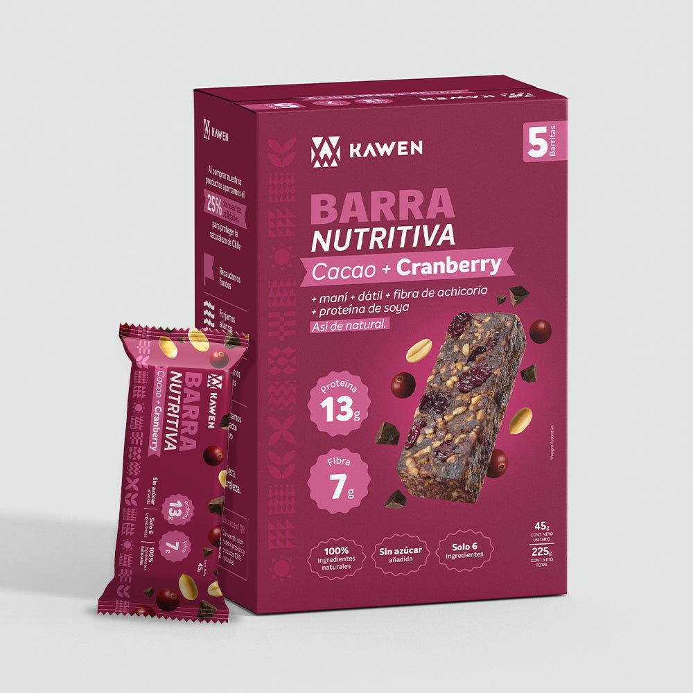 Barra cacao mani­ cranberry caja 5 un Kawen - KAWEN - Aldea Nativa