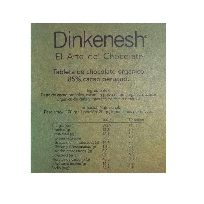 Barra de Chocolate 85% Cacao Dinkenesh 100 Gr - DINKENESH - Aldea Nativa
