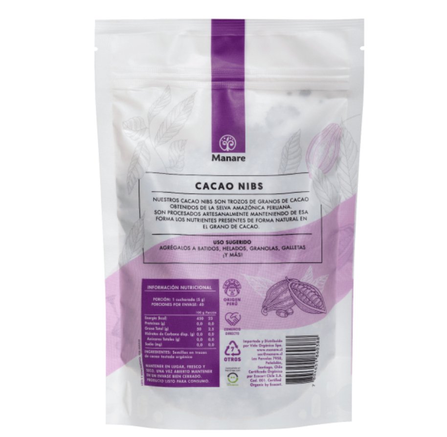 Cacao Nibs Org Raw Manare 200 Gr - MANARE - Aldea Nativa