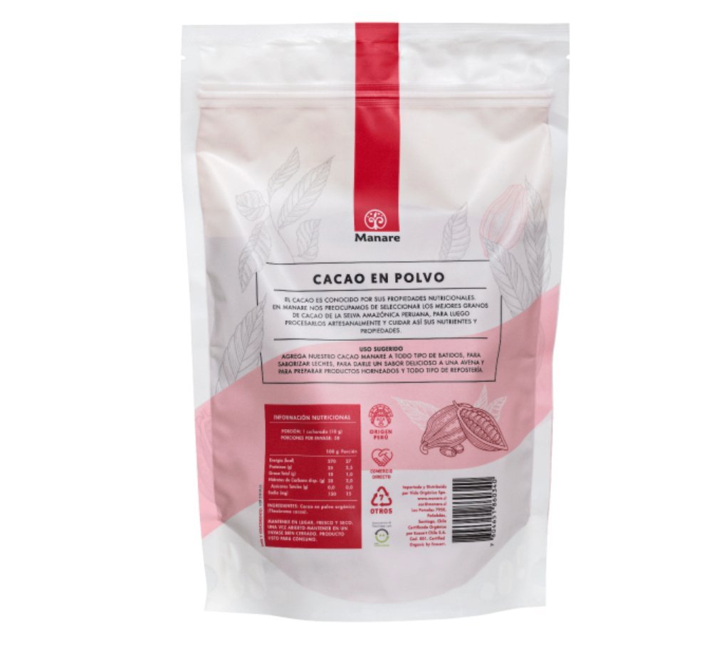 Cacao Polvo Org Raw Manare 500 Gr - MANARE - Aldea Nativa