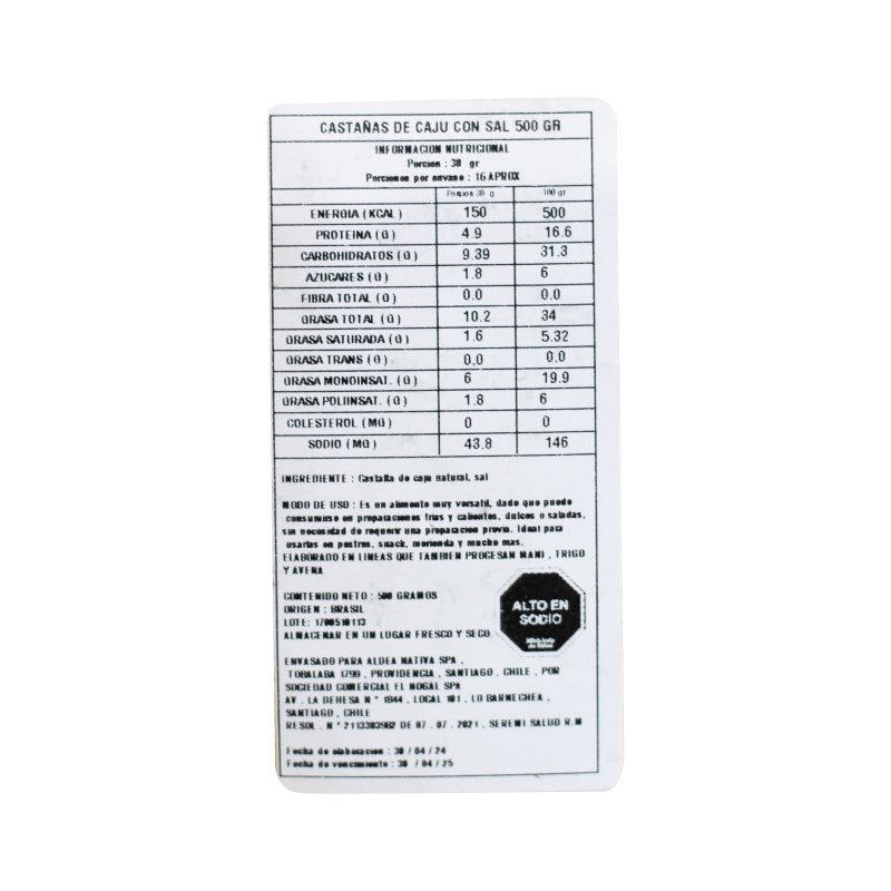 Castaña de Caju con Sal Aldea Nativa 1 Kg - ALDEA NATIVA - Aldea Nativa