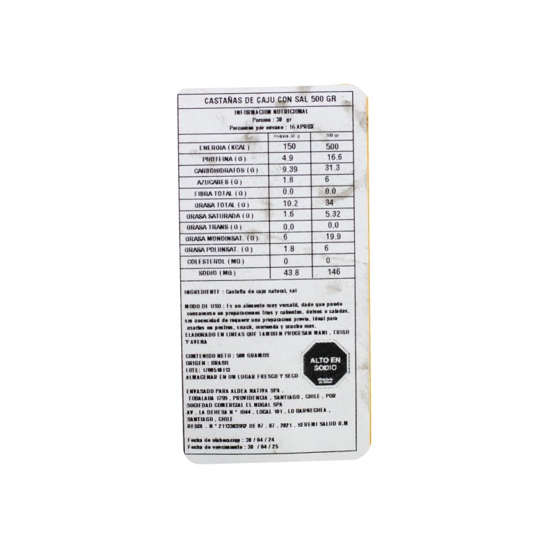 Castaña de Caju con Sal Aldea Nativa 500 Gr - ALDEA NATIVA - Aldea Nativa