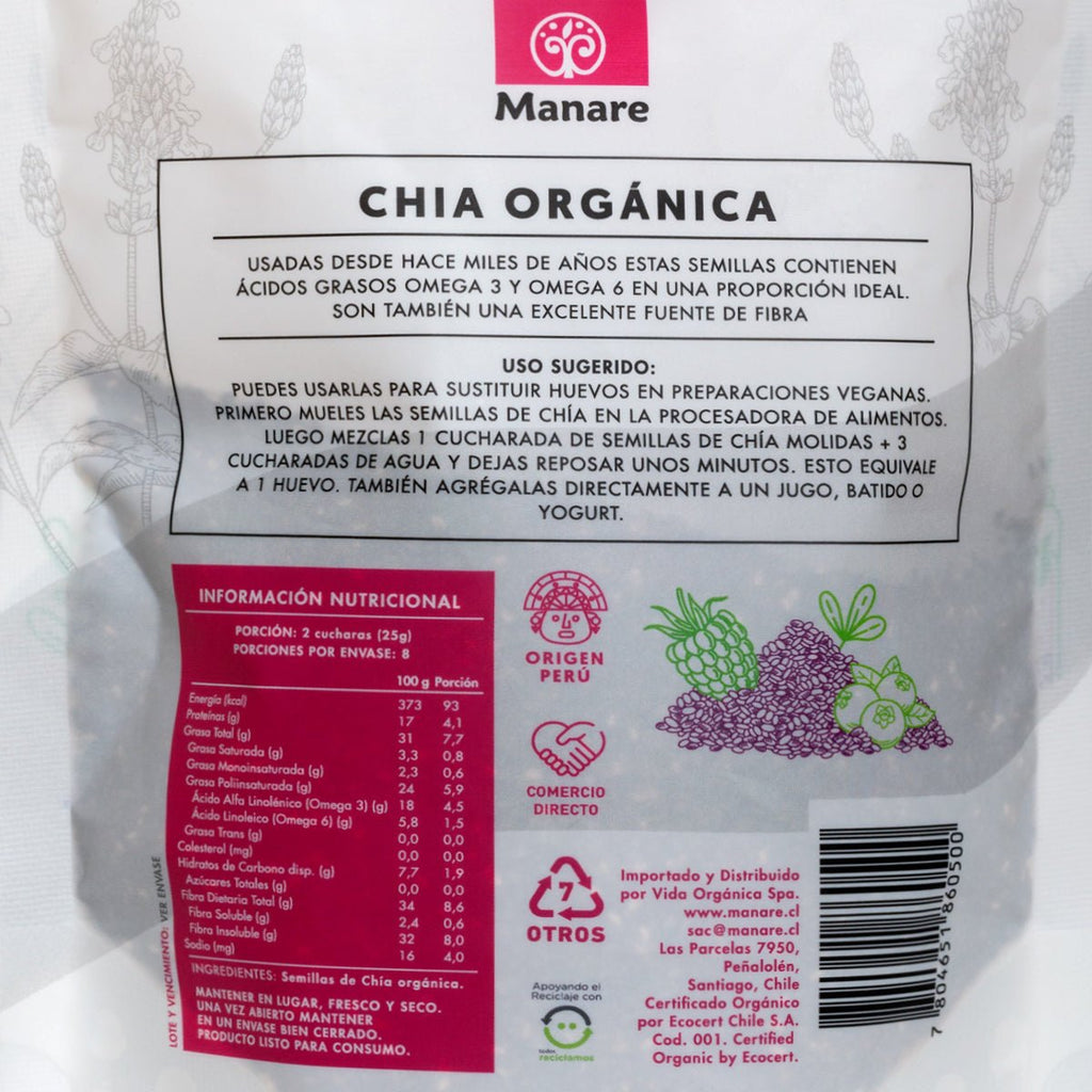 Chia Organica Manare 200 Gr - MANARE - Aldea Nativa