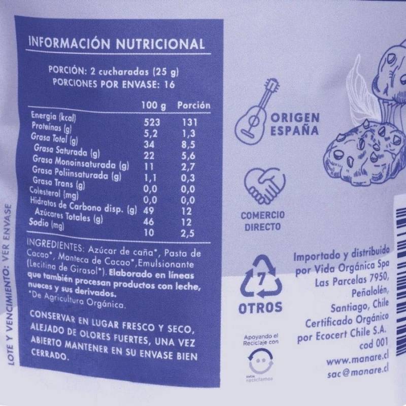 Chips de Chocolate Orgánico 52% Manare 400 Gr - MANARE - Aldea Nativa