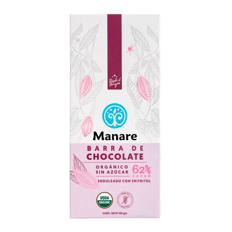 Chocolate Sin Azucar 62% Cacao 100 Gr - MANARE - Aldea Nativa