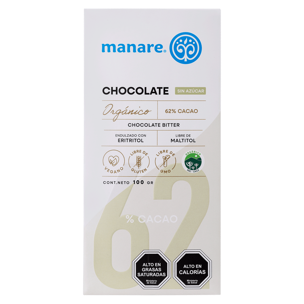 Chocolate Sin Azucar 62% Cacao Manare 100 Gr - MANARE - Aldea Nativa