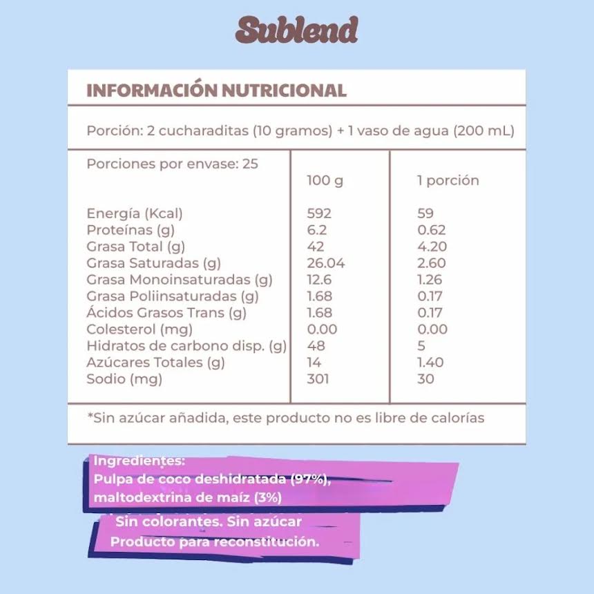 Coco milk en polvo org 250 GR SUBLEND - SUBLEND - Aldea Nativa