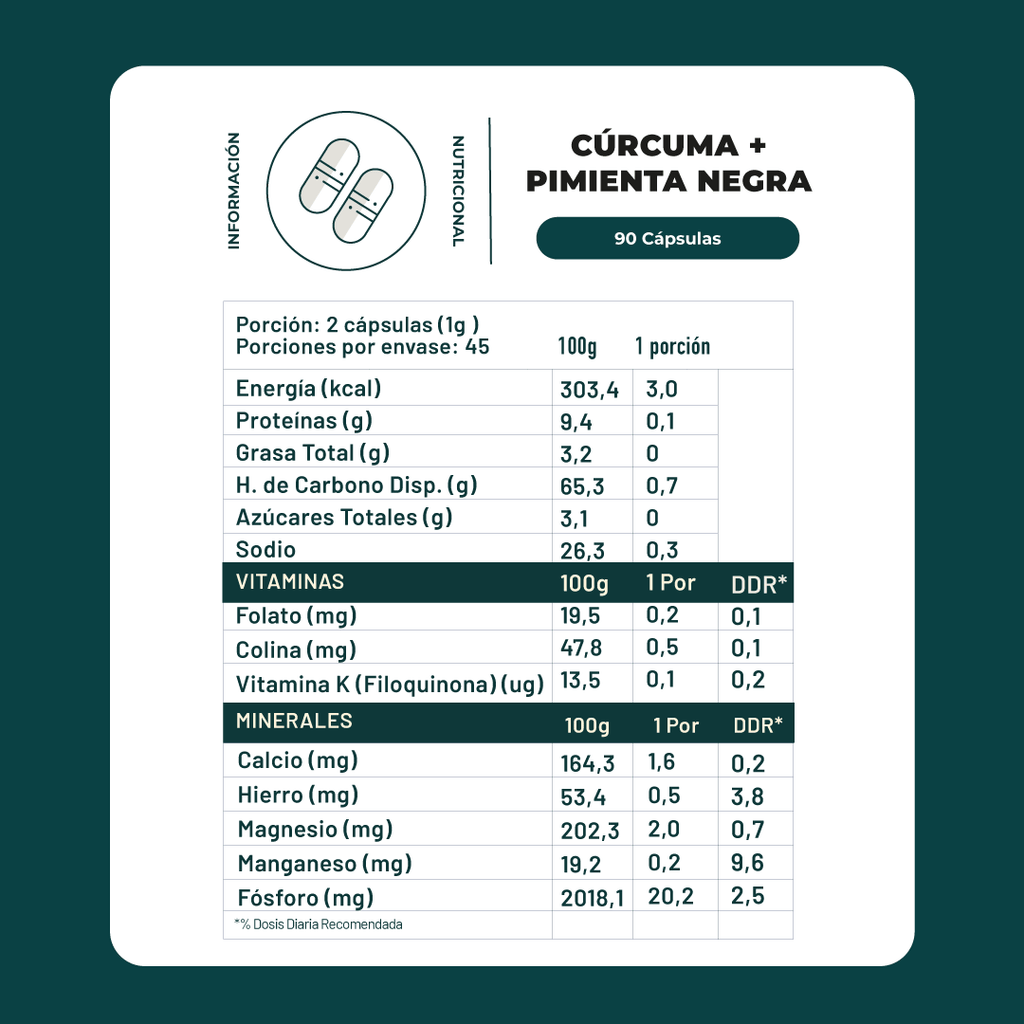 Curcuma + Pimienta 90 cap Karun Life - KARUN LIFE - Aldea Nativa