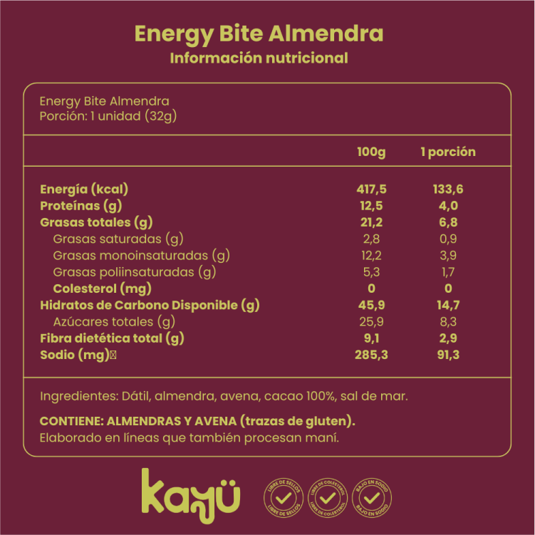 Energy bite almendra 32 gr Kayu - KAYU - Aldea Nativa