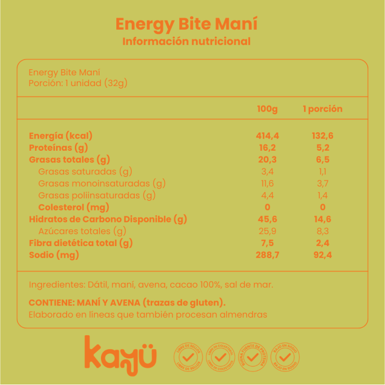 Energy bite maní 32 gr Kayu - KAYU - Aldea Nativa