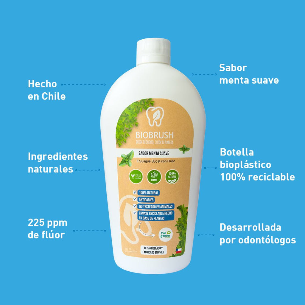 Enjuague bucal natural con fluor 500 ml BioBrush - BIOBRUSH - Aldea Nativa
