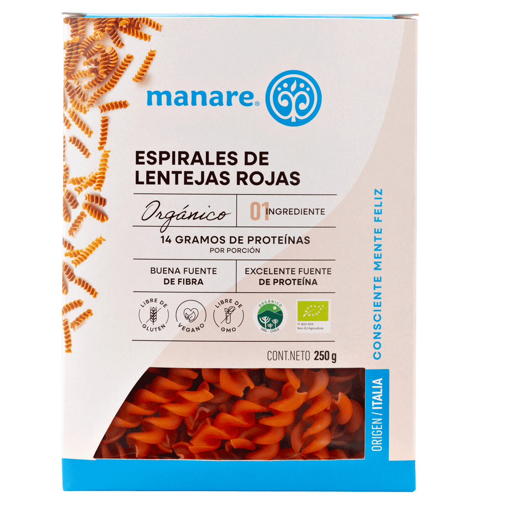 Espirales de Lenteja Roja Orgánicos Manare 250 Gr - MANARE - Aldea Nativa