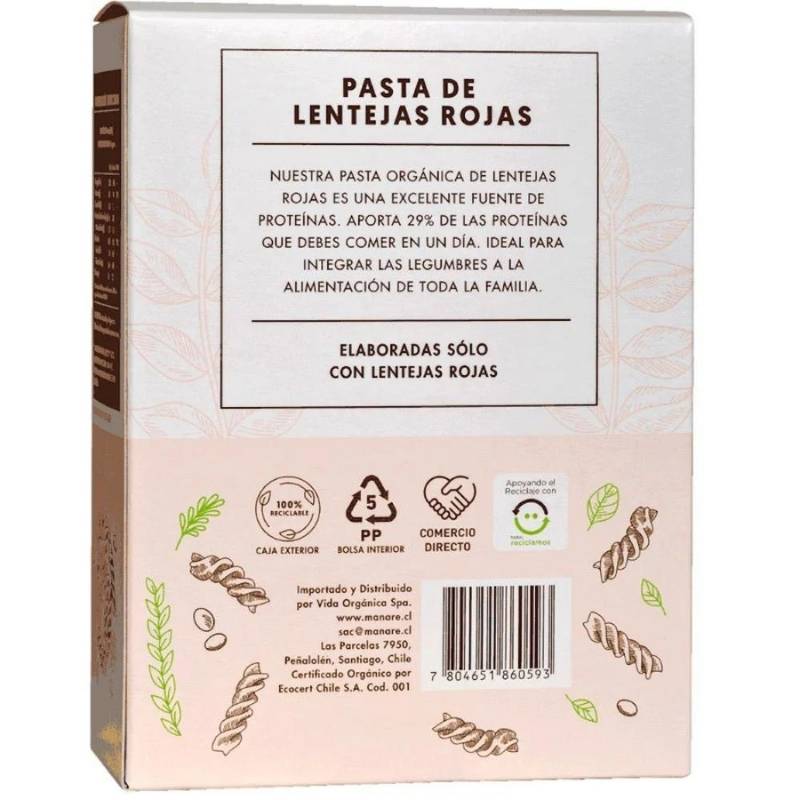 Espirales de Lenteja Roja Orgánicos Manare 250 Gr - MANARE - Aldea Nativa