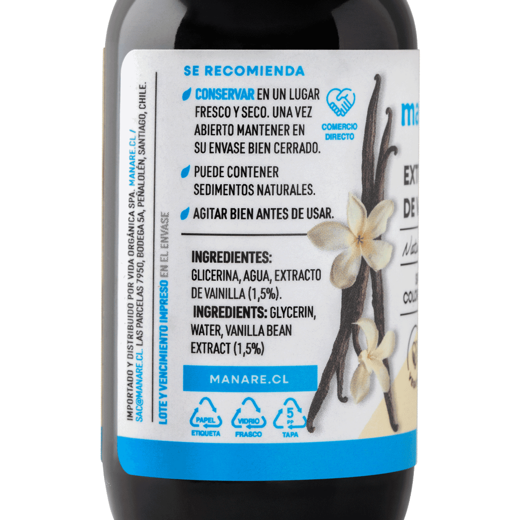 Extracto de vainilla sin alcohol 59 ml Manare - MANARE - Aldea Nativa